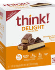 think! Delight, Keto Protein Bars, Healthy Low Carb, Gluten Free Snack - Chocolate Peanut Butter Pie, 12 Count (Packaging May Vary)