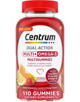 Centrum MultiGummies Multi+ Omega 3 Dual Action, Adult Multivitamin, Multivitamin/Multimineral/Omega 3 Supplement, Strawberry/Lemon/Orange Flavors - 110 Count