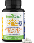 ForestLeaf - Vitamin D3 IU Weekly Supplement - Vitamin D Capsules for Bones, Teeth, and Immune Support - Easy Swallow Pure Vitamin D3 Caps (50,000 IU - 120 Count)