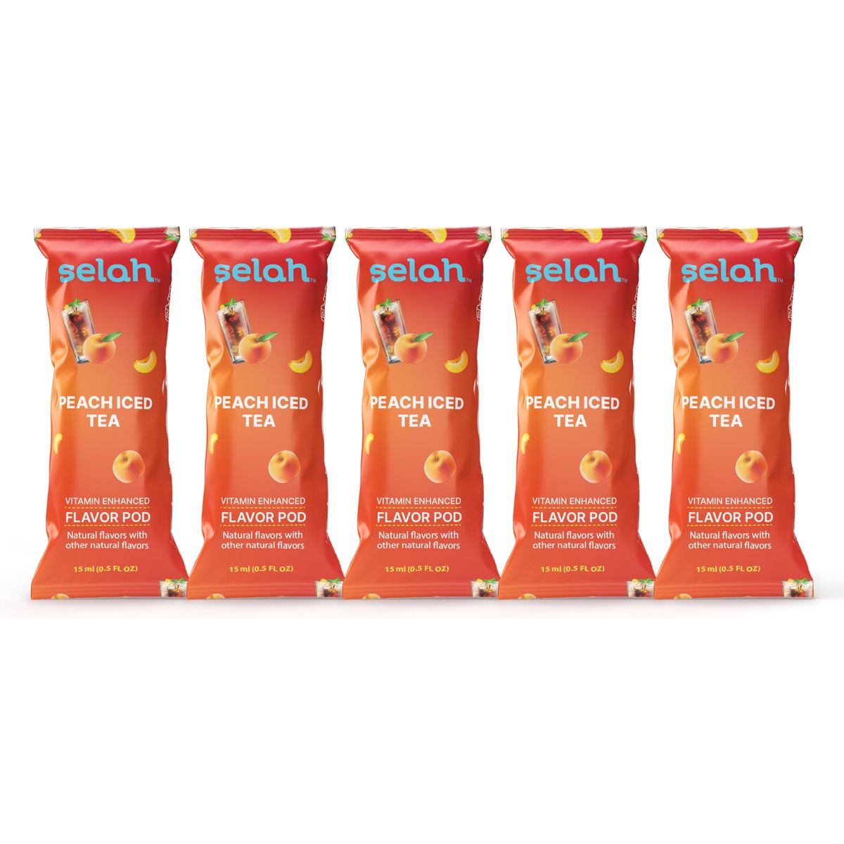 Selah Flavor Pods  Water Enhancer Refill Pods for Selah Water Bottle  Fruit punch Watermelon Green Apple Strawberry Lemonade Peach Pineapple Lemon Orange Sport Watermelon Sport Berry Energy  Flavored Five Pack Of Refill Pods Peach Iced Tea