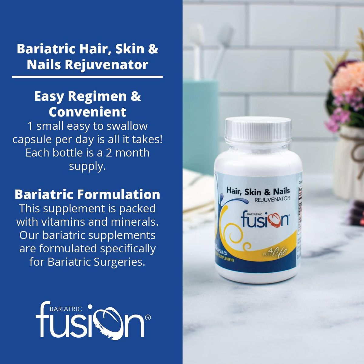 Bariatric Fusion ONE Per Day Bariatric Hair, Skin &amp; Nails REJUVENATOR | Includes Biotin, B12, and B1 | 60 Count