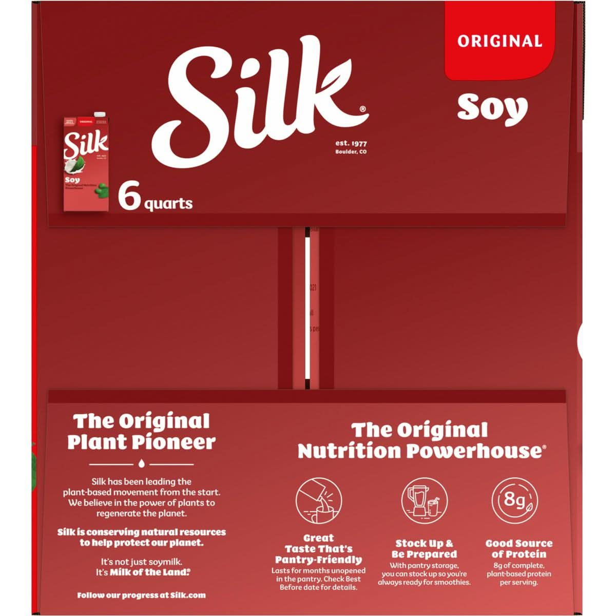 Silk ShelfStable Soy Milk Original DairyFree Vegan NonGMO Project Verified 32 Fl Oz Pack of 6