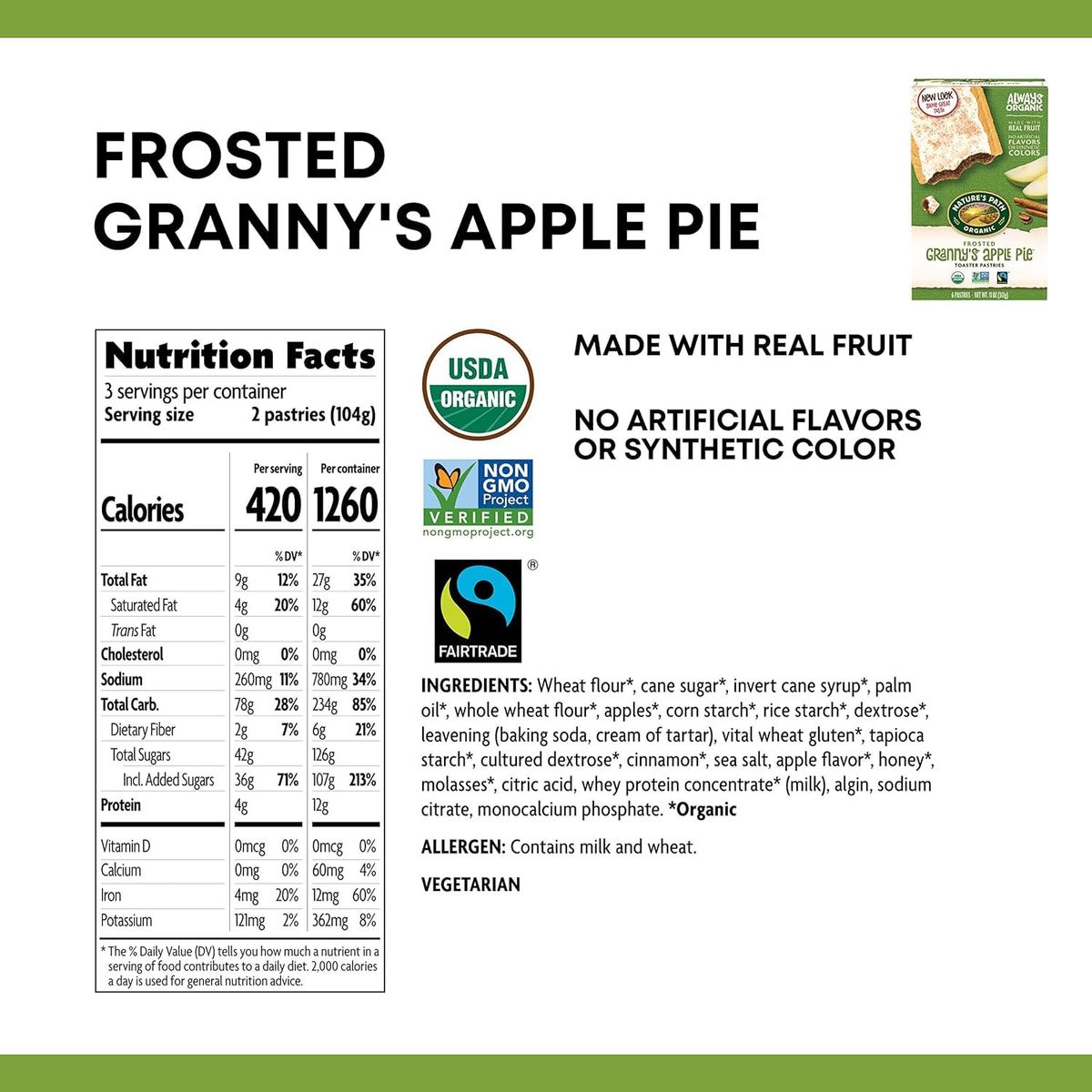 Organic Pop Toaster Pastries Grannys Cinnamon Apple Pie  Maple Brown Sugar Pastry Tarts Snack 2 Natures Path Boxes  SimplyComplete Bundle Breakfast Meal  No Artificial Flavors Colors  Real Fruit  Non GMO