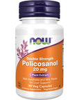 NOW Supplements, Policosanol 20 mg, Double Strength, Blend of Long-Chain Fatty alcohols (LCFAs) Derived from Sugar Cane, 90 Veg Capsules