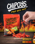 Chipoys Fiery Spicy Tortilla Chips, Crunchy Fire Red Hot Pepper Snacks, Flaming Jalapeno Lime Chips, Gluten-Free, Protein Chip, 4 oz Bags, Pack of 8