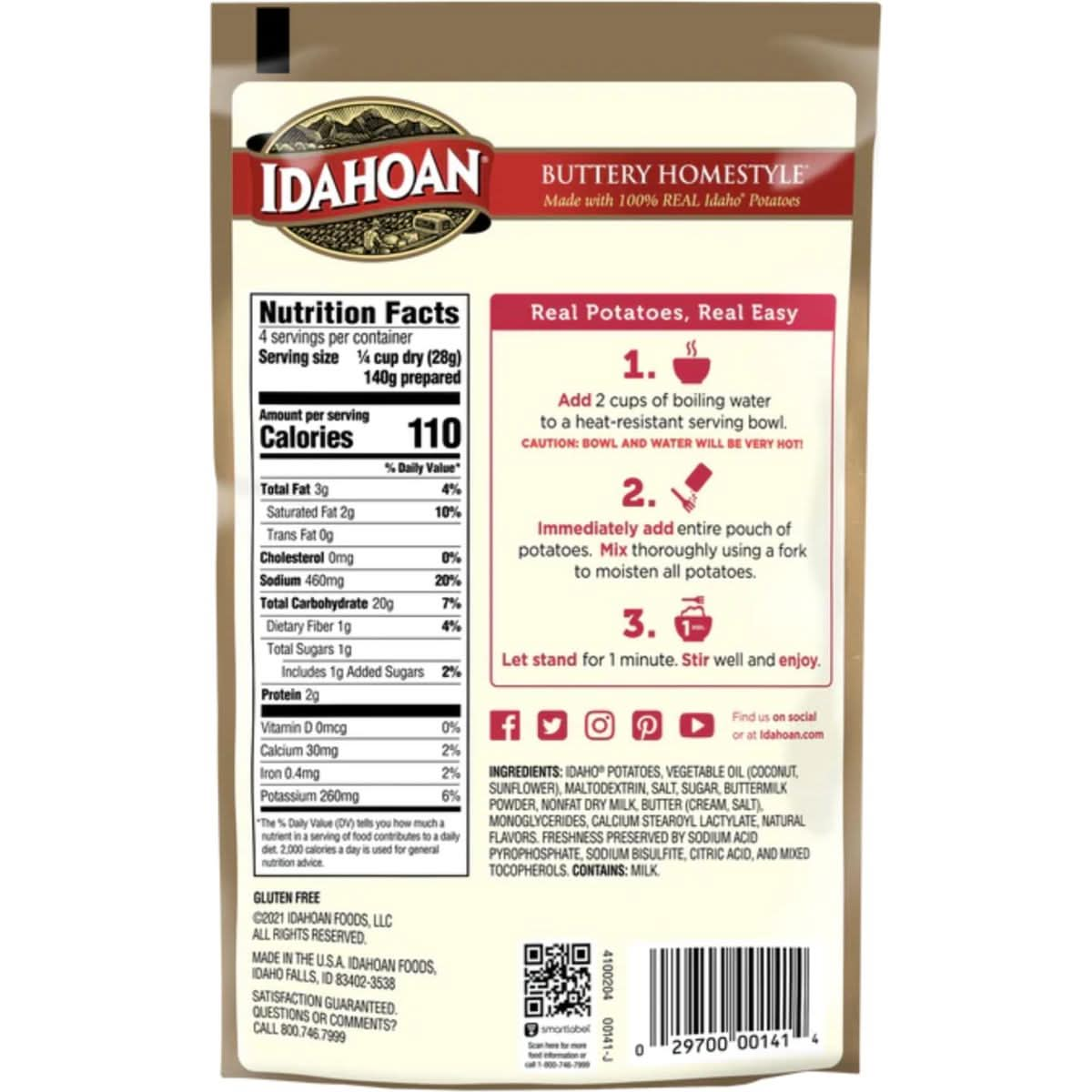 Idahoan Foods Buttery Homestyle Mashed Potatoes 4 oz Bag Pack of 4 with By The Cup Swivel Spoon