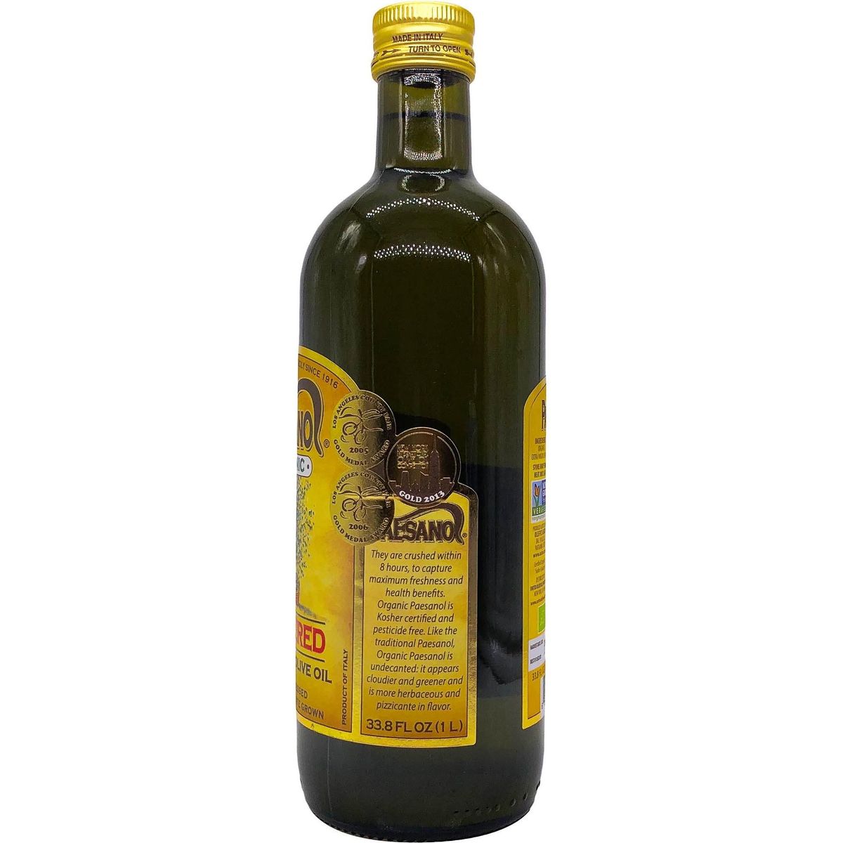 Paesanol ORGANIC UNFILTERED Extra Virgin Olive Oil 33.8 Fl Oz Glass