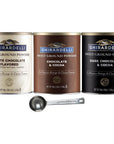 Ghirardelli Sweet Ground Premium Powder 3 Flavor Variety 13 Pound Can Each White Chocolate Chocolate and Dark Chocolate with Ghirardelli Stamped Barista Spoon