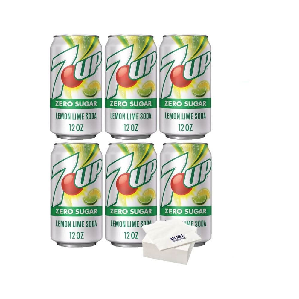 7UP Zero Sugar Lemon Lime Soda 12oz Cans Pack of 6 with Bay Area Marketplace Napkins - Whlsome - Drinks & Beverages