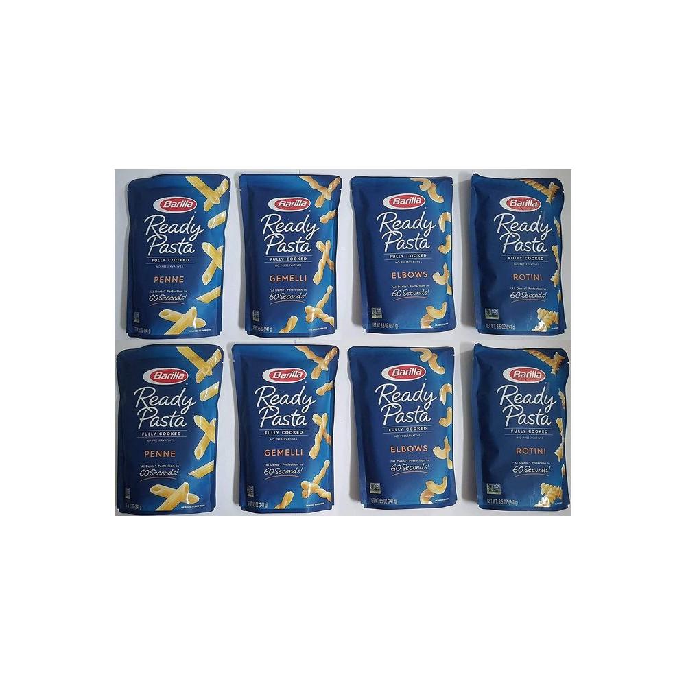 8 - pack Variety, Barilla Ready Pasta: 2 pouches each of Rotini, Penne, Elbows, and Gemelli [2020] - Whlsome - Pasta