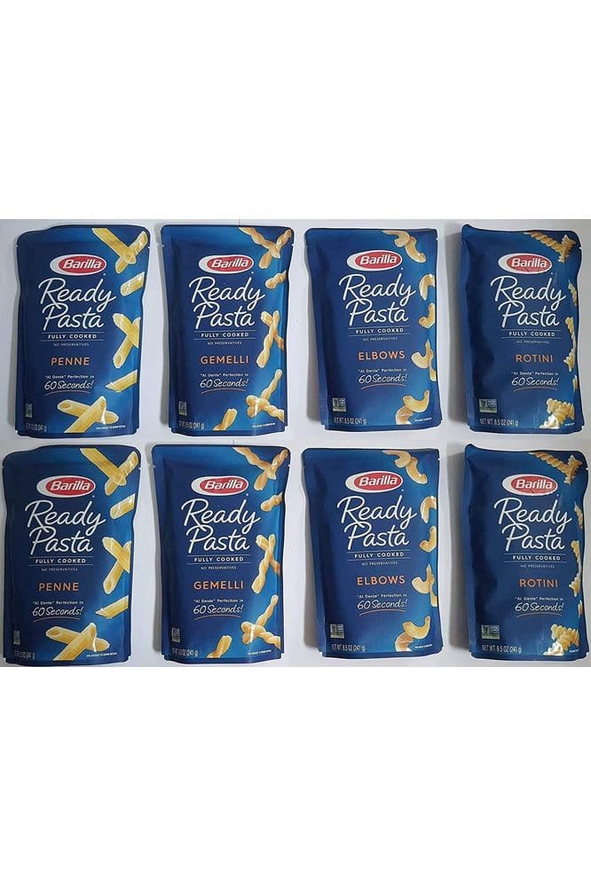 8 - pack Variety, Barilla Ready Pasta: 2 pouches each of Rotini, Penne, Elbows, and Gemelli [2020] - Whlsome - Pasta