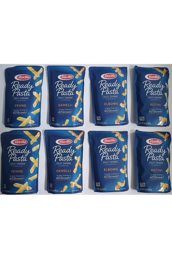 8 - pack Variety, Barilla Ready Pasta: 2 pouches each of Rotini, Penne, Elbows, and Gemelli [2020] - Whlsome - Pasta