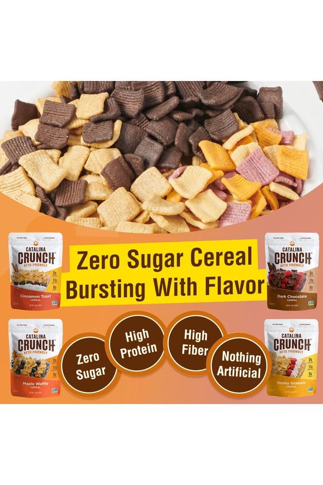 Catalina Crunch Keto Cereal Variety Pack, Cinnamon Toast &amp; Dark Chocolate (2 Flavors) 9oz bags | Low Carb, Zero Sugar, Gluten &amp; Grain Free, Fiber | Keto Snacks, Vegan Snacks, Protein Snacks | Breakfast Protein Cereal | Keto Friendly Foods