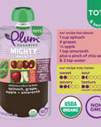 Plum Organics Mighty Veggie Blends Organic Baby Food Meals [12+ Months] Spinach, Grape, Apple & Amaranth 4 Ounce Pouch (Pack Of 6) Packaging May Vary