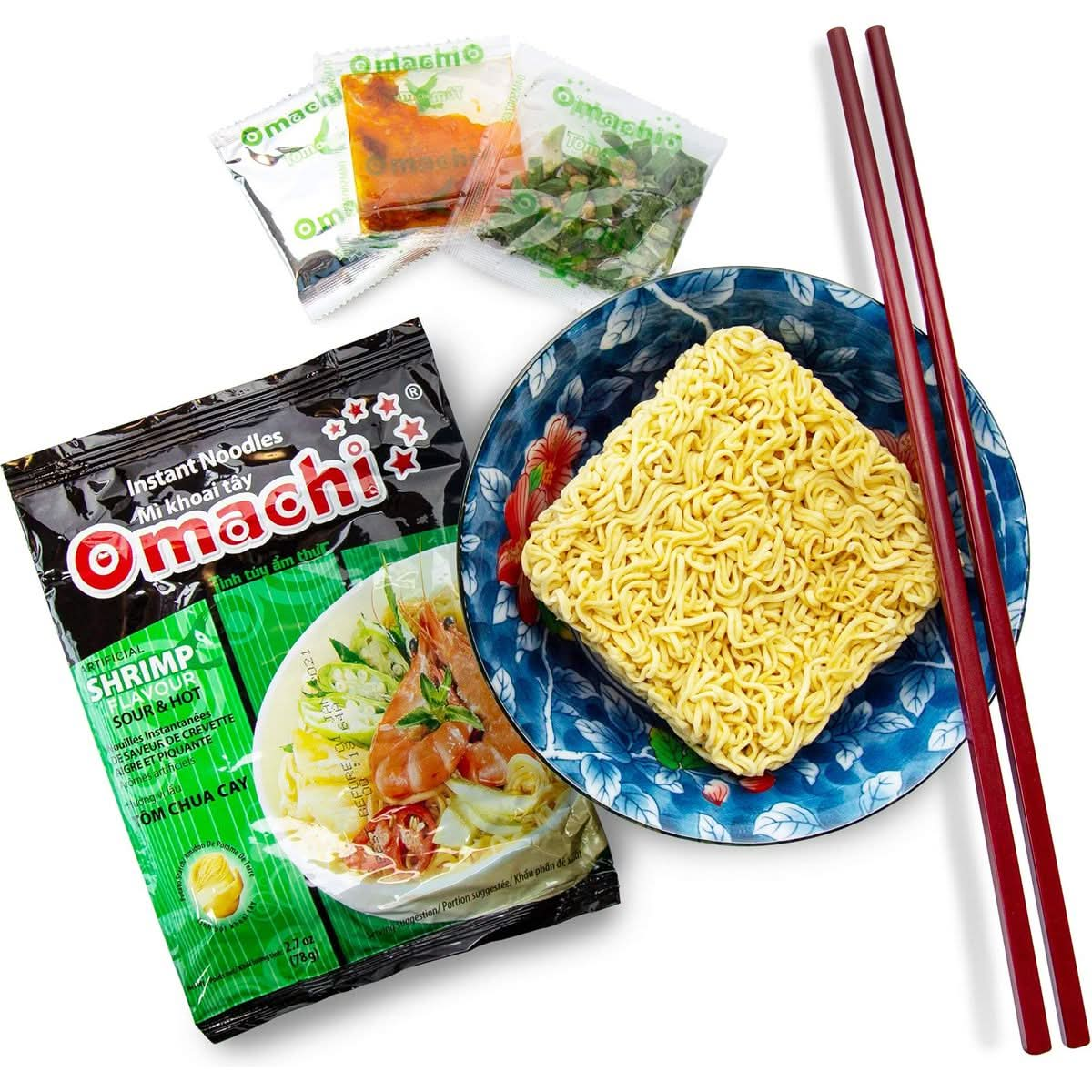 OMACHI Golden Potato Noodles  Hot and Sour Shrimp Flavor  Made with Natural Ingredients Hot  Sour Shrimp Pack of 5