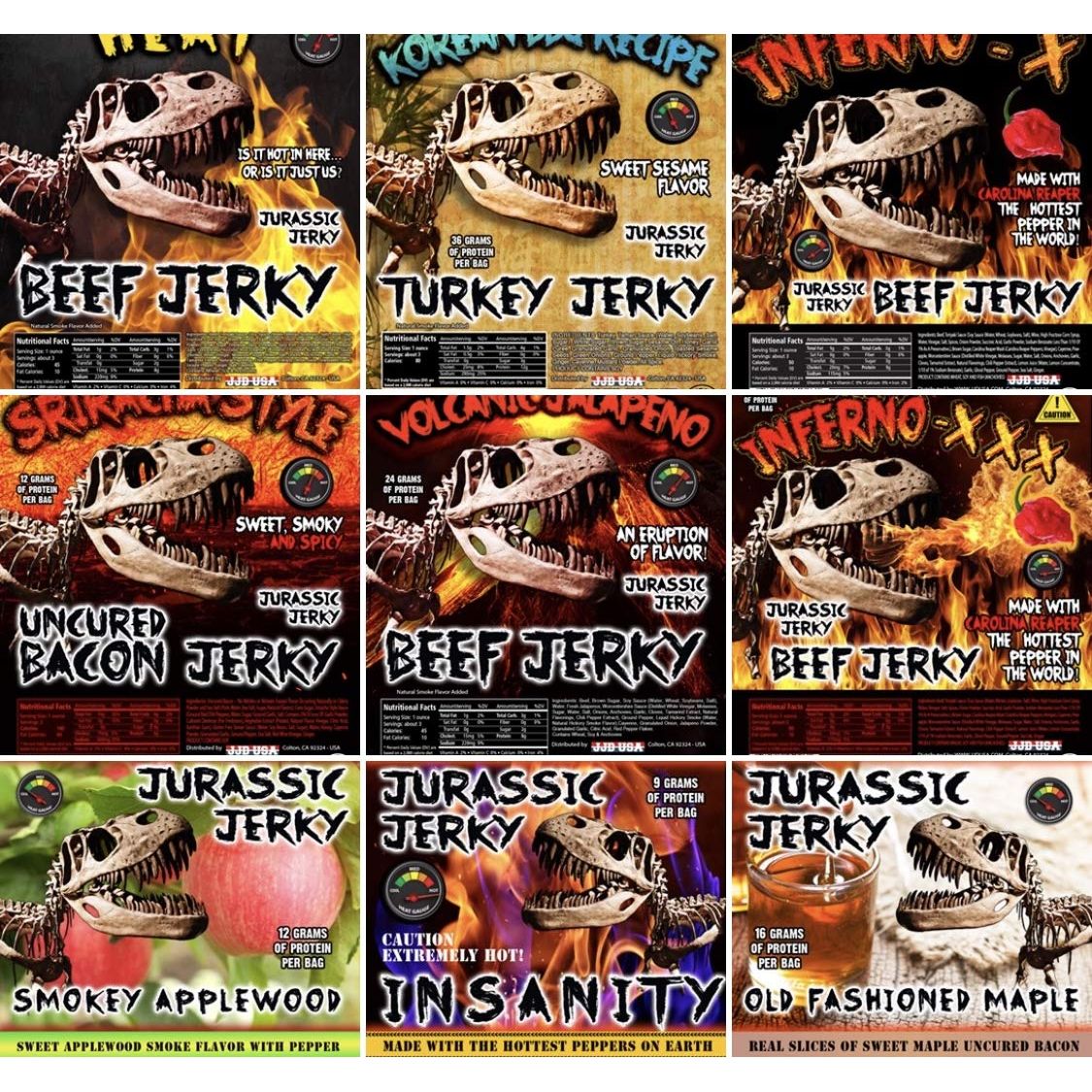 Jurassic Jerky Insanity Beef Jerky  made with the Ghost Habanero  Carolina Reaper the Hottest Pepper on Earth Can you handle the Heat 11Oz Bag