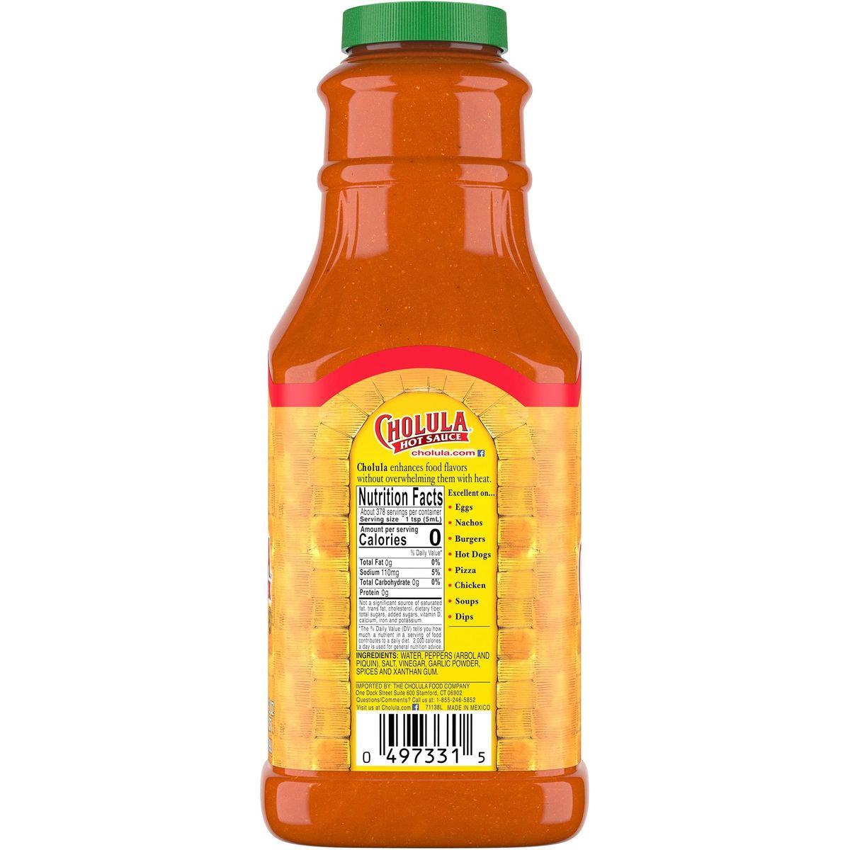 Cholula Original Hot Sauce, 64 fl oz - One 64 Fluid Ounce Bulk Container of Hot Sauce with Mexican Peppers and Signature Spice Blend, Perfect with Tacos, Eggs, Wings, Chicken and More