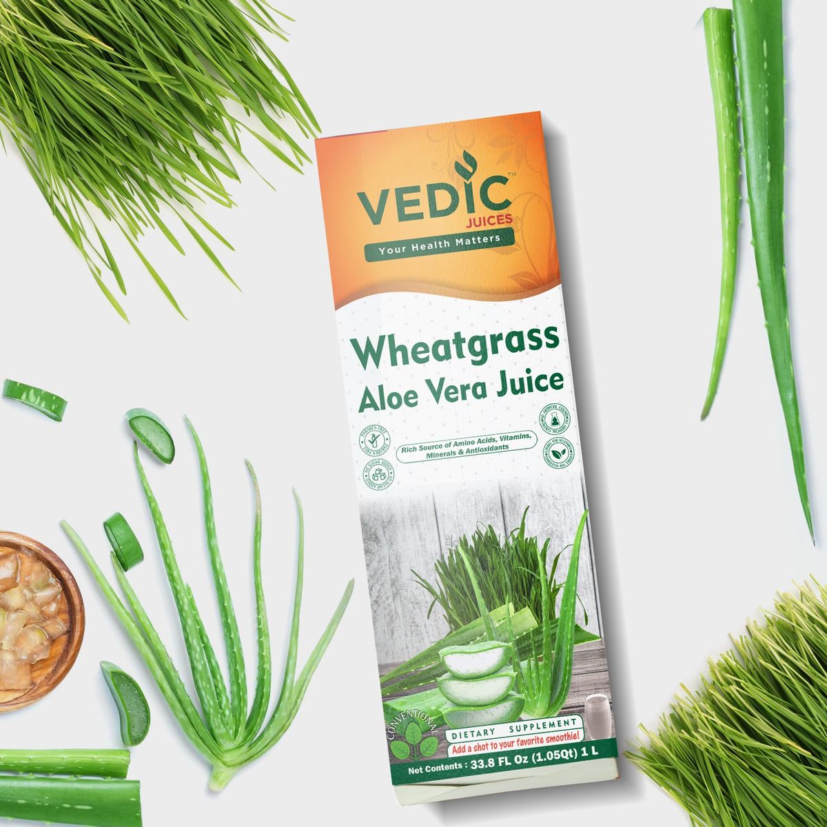 Vedic Juices Premium Quality Aleo Vera Juice Drink with Wheatgrass  169 fl oz Pack of 1  Ideal for Daily Use