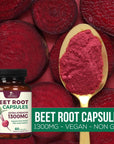 Beet Root Powder Capsules - Supports Athletic Performance, Digestive Health, Immune System - Nature's Beet Root Extract Supplement 1300mg per Serving - Vegan, Gluten Free, Non-GMO - 60 Capsules