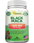 aSquared Nutrition Black Maca Root - 180 Capsules - Max Strength 1000mg Per Serving - Gelatinized Maca Root Extract Supplement from Peru - Natural Pills to Support Health & Pure Energy - Non-GMO