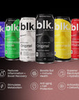 blk Natural Alkaline Sparkling Mineral Electrolyte Infused with Fulvic and Amino Acids Zero Sugar Zero Calories Drink Strawberry Rhubarb Flavored 16 oz 12 pack