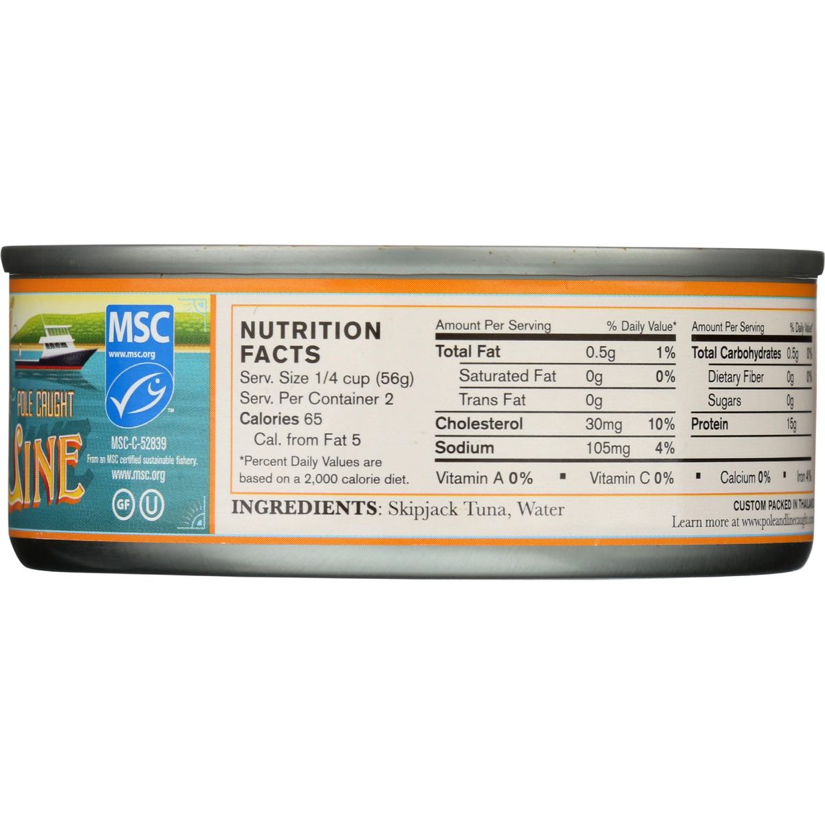 POLE AND LINE Skipjack Tuna in Water No Added Salt 5 OZ