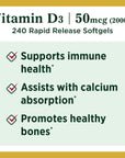 Nature's Bounty Vitamin D3, Immune and Bone Support, Vitamin Supplement, 2000IU, 240 Rapid Release Softgels