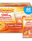 Emergen-C 1000mg Vitamin C Powder for Daily Immune Support Caffeine Free Vitamin C Supplements with Zinc and Manganese, B Vitamins and Electrolytes, Super Orange Flavor - 60 Count/2 Month Supply