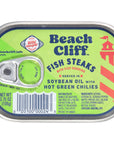 Beach Cliff Wild Caught Fish Steaks in Soybean Oil with Green Chilies 375 oz Can  16g Protein per Serving  Gluten Free Keto Friendly  Great for Pasta  Seafood Recipes