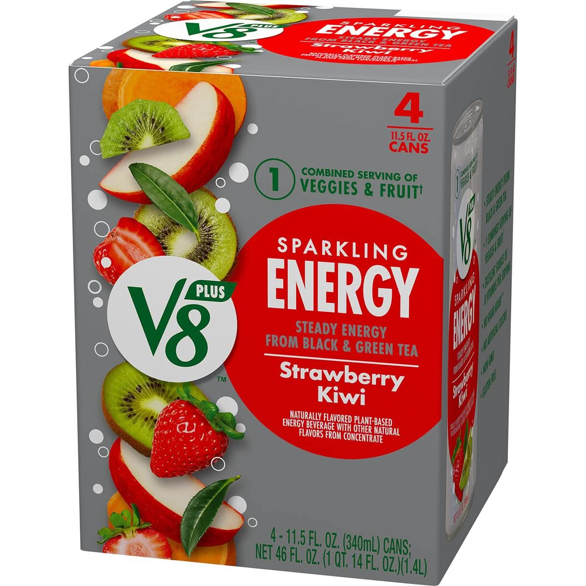 V8 Energy Sparkling Strawberry Kiwi Juice Energy Drink 115 fl oz Can 4 Pack