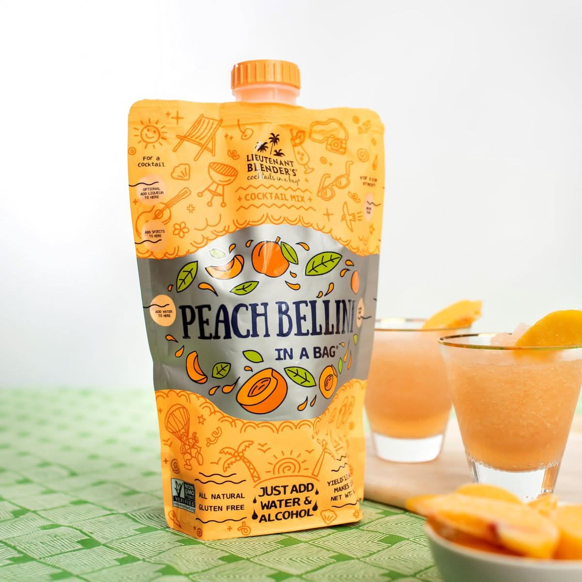 Lt Blenders Peach Bellini in a Bag  Wine Slushie Mixes  Each Bag Makes 12 Gallon of Frozen Peach Bellini Mix  NonGMO Wine Freezer mix  Make with Wine Liquor or as a Mocktail  Pack of 4