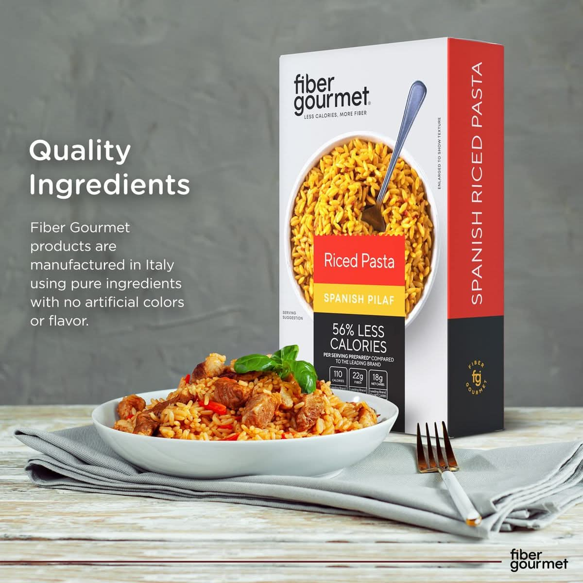 Fiber Gourmet Pasta  Spanish Pilaf Riced Pasta FiberRich Low Calorie Healthy Pasta  Made in Italy Kosher Vegan Certified NonGMO and Has Zero Artificial Colors or Flavoring  5 Oz Pack of 6