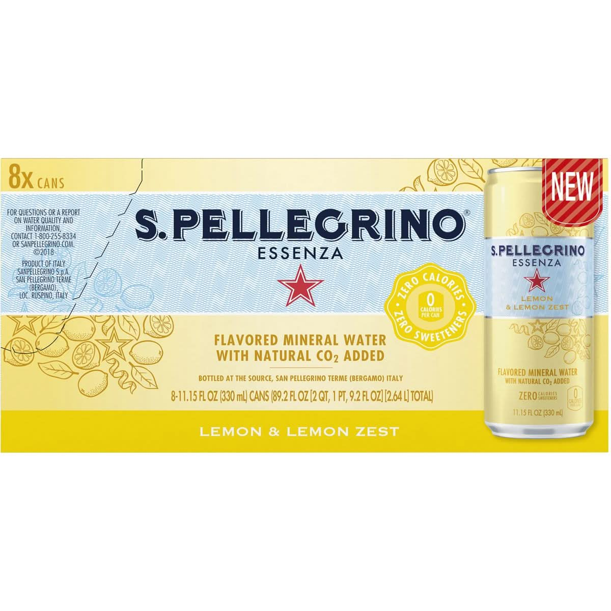 SPellegrino Essenza Lemon Lemon Zest Flavored Mineral Water with CO2 Added 1115 Fl Oz Can