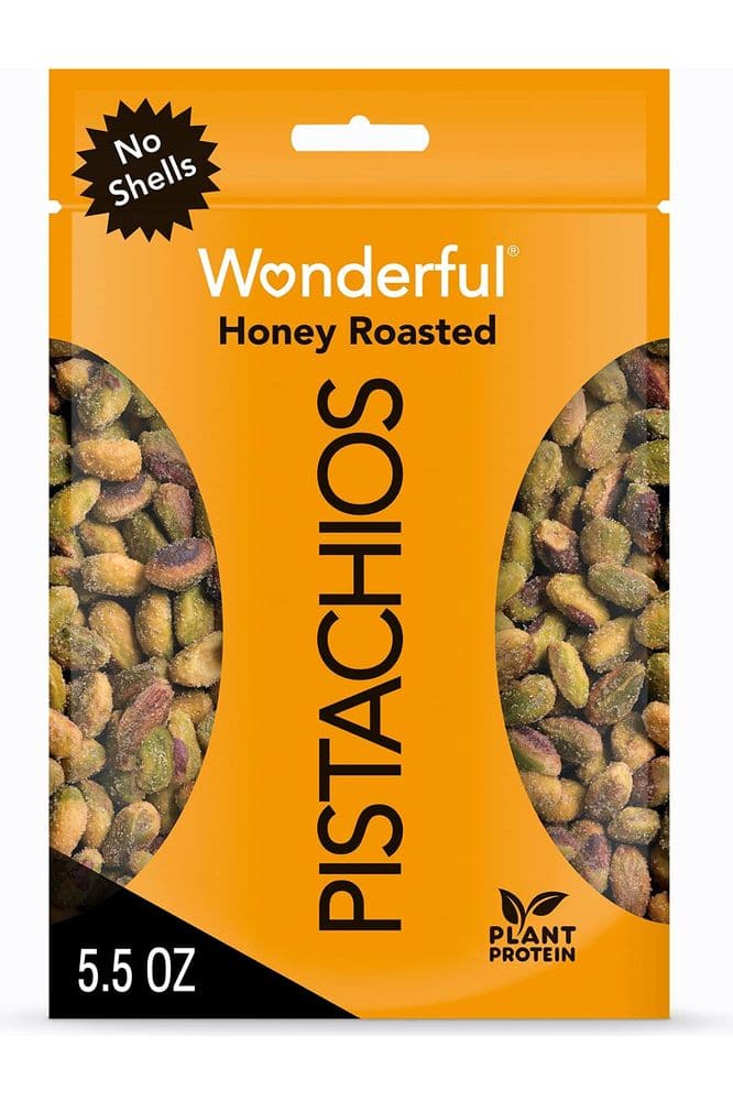 Wonderful Pistachios No Shells, Honey Roasted Nuts, 5.5 Ounce Resealable Bag, Protein Snack, On-the Go Snack