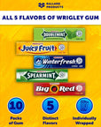 Wrigley Chewing Gum Variety Pack of 10  All 5 Flavors of Wrigley Gum  Juicy Fruit Spearmint Doublemint Winter Fresh and Big Red  Bundle with Ballard Products Pocket Bag