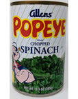 Allens Popeys Chopped Spinach Bundle  6 X 135 Oz Cans of Allens Popeye Chopped Spinach With Recipe Sheet