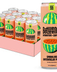 Betweener Sparkling Energy Sparkling Water wReal Juice  100mg Caffeine Light  Refreshing LTheanine for Focus Vitamins BC  Low Sugar  45 Cals  Watermelon Peach 12 Pack