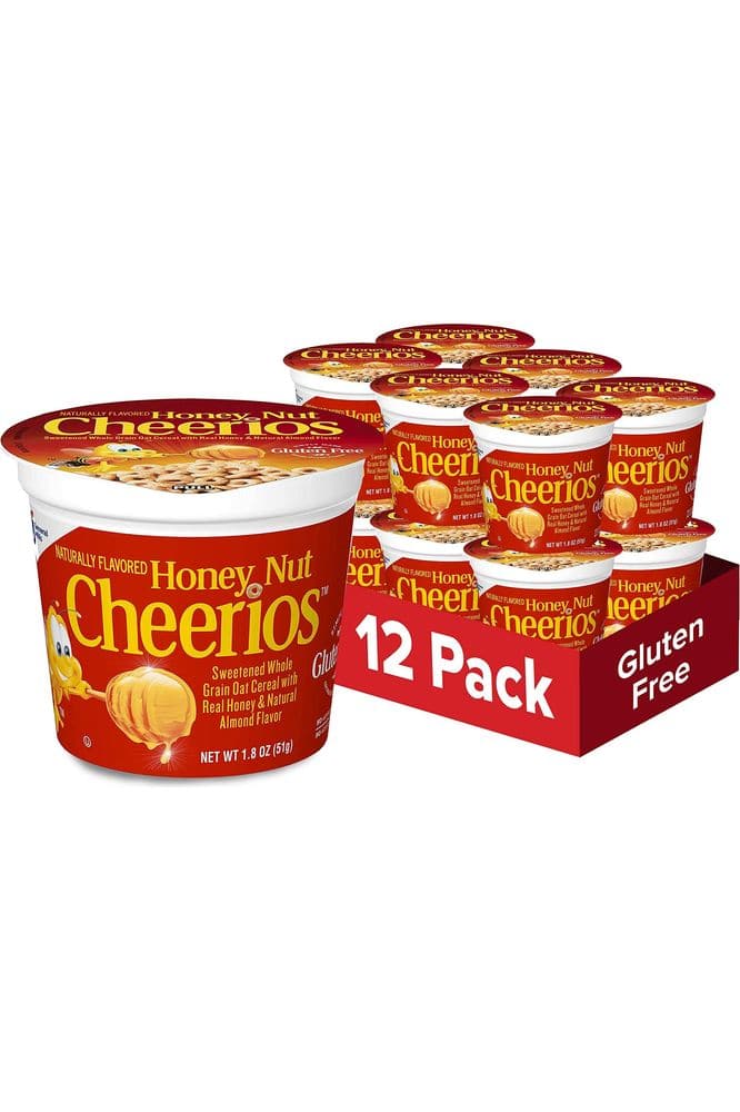 Honey Nut Cheerios Heart Healthy Cereal in a Cup, Gluten Free Cereal with Whole Grain Oats, 1.8 OZ Single Serve (Pack of 12)