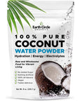 Earth Circle Organics Pure Coconut Water Powder  Hydration  Energy and Electrolyte Supplement  No Additives or Added Sugar  Vegan  Gluten Free  8oz