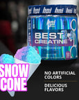 BPI Sports Best Creatine - Creatine Monohydrate, Himalayan Salt - strength, Pump, Endurance, Muscle Growth, Muscle Definition - No Bloat - Snow Cone - 50 servings - 10.58 Oz