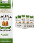 Califia Farms - Unsweetened Almond Milk, 32 Oz (Pack of 6), Dairy Free, Vegan, Plant Based, Keto Food, Shelf Stable, Vegan, Gluten Free, Non GMO, Sugar Free, High Calcium, Smoothie