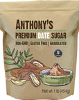 Anthony's Date Sugar, 1 lb, Gluten Free, Non GMO, Vegan, Granulated