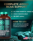 Essential Amino Acid Supplement - 3,000mg+ All 9 Essential BCAAs Amino Acids Complex for Power and Recovery - Lysine, Tryptophan, Isoleucine, Methionine - 120 Vegan, Non-GMO, Keto BCAA Capsules