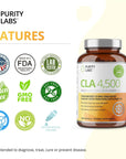 Purity Labs CLA Supplements 4500MG - Non-GMO Safflower Oil - Supports Energy, Weight Loss, Heart Health, and Muscle Health - 180 Soft gels