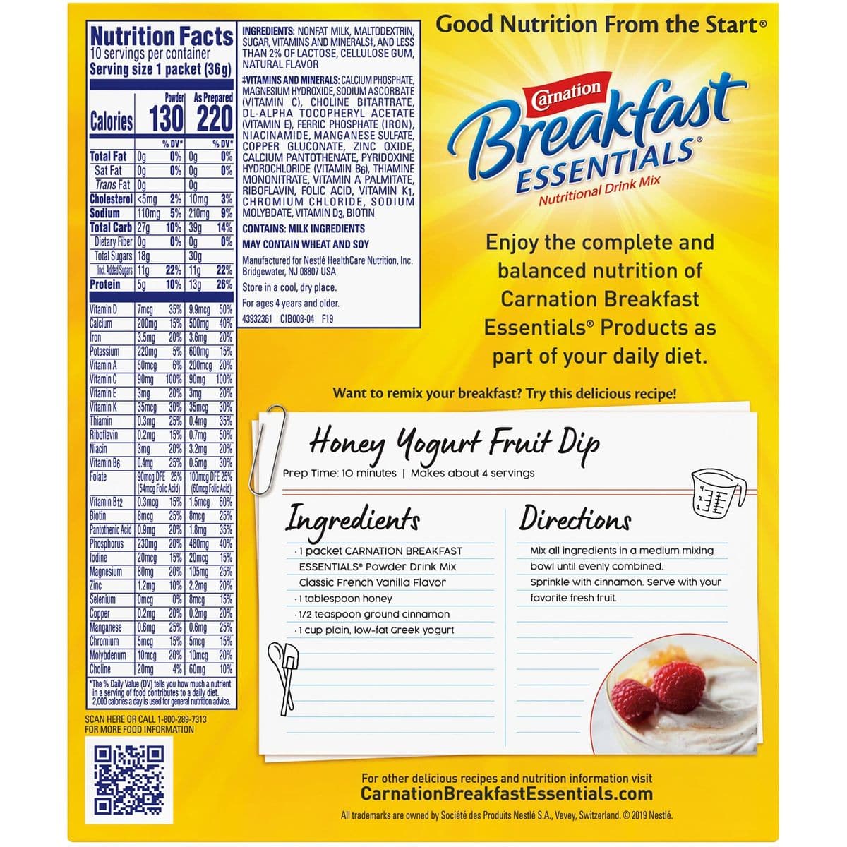 Nestle Carnation Breakfast Essentials Complete Nutritional Drink Vanilla 126 oz Packet 10 Ct