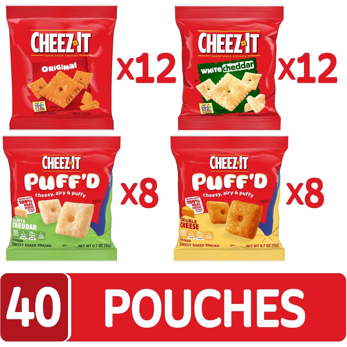 CheezIt Cheese Crackers Baked Snack Crackers Lunch Snacks Variety Pack 40 Pouches