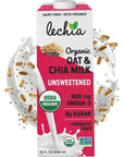 Organic Oat  Chia Milk Zero Sugar Oat Milk with 800mg OMEGA3 and Prebiotic Fiber Vegan Dairy Free Gluten Free Plant Based Lactose Free NonGMO ShelfStable Low Carb Keto Soy Free Kosher Lechia 32oz 6 Pack