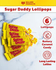 Sugar Daddy Lollipops Caramel Suckers Bulk Pack of 6  Sugar Daddy Candy Bulk Pack  Sugar Daddy Suckers  Bundle with Ballard Products Moist Towelette