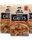 Cheddar Cheese Instant Quaker Grits 398 Oz 280g Boxes with 10 Packs Each Box 30 Total Packs Bundled with a JFS Recipe Card