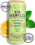 SIR INKWELLS Adaptogen Yerba Mate Tea  Healthful Energy 150 mg Organic Caffeine  300mg Ashwagandha Reishi Ginseng  Immunity Stress Support  NonGMO Vegan  Meyer Lemon  Mint 16oz 12pk